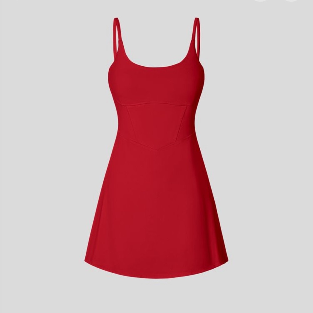 XS Red Cloudful™ Fabric Square Neck Corset Backless Casual Dress
